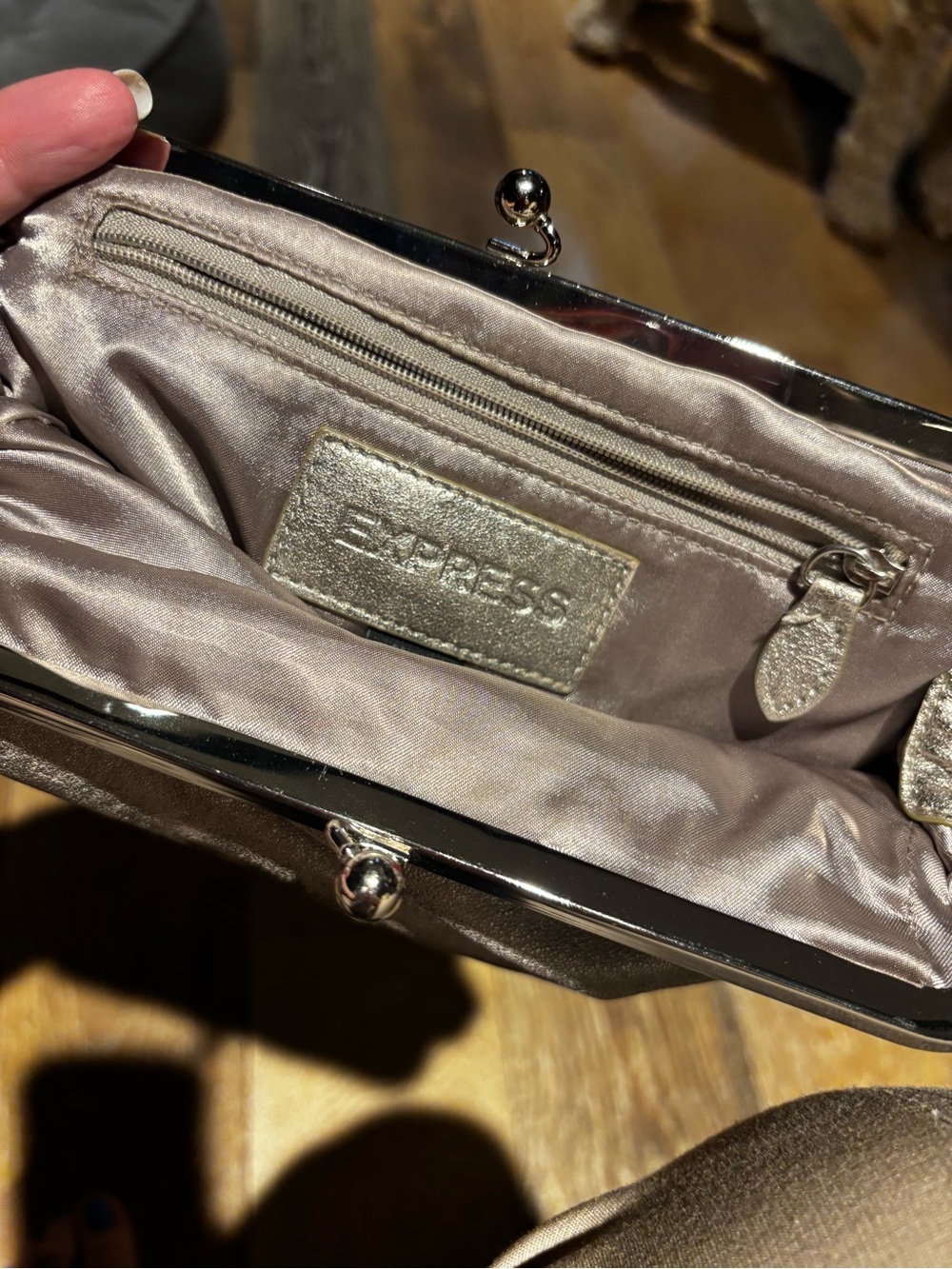 Express Silver Metallic Frame Clutch Wallet